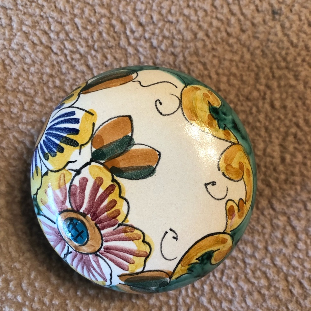 Hand-Painted Italian Ceramic Trinket Box With Lid